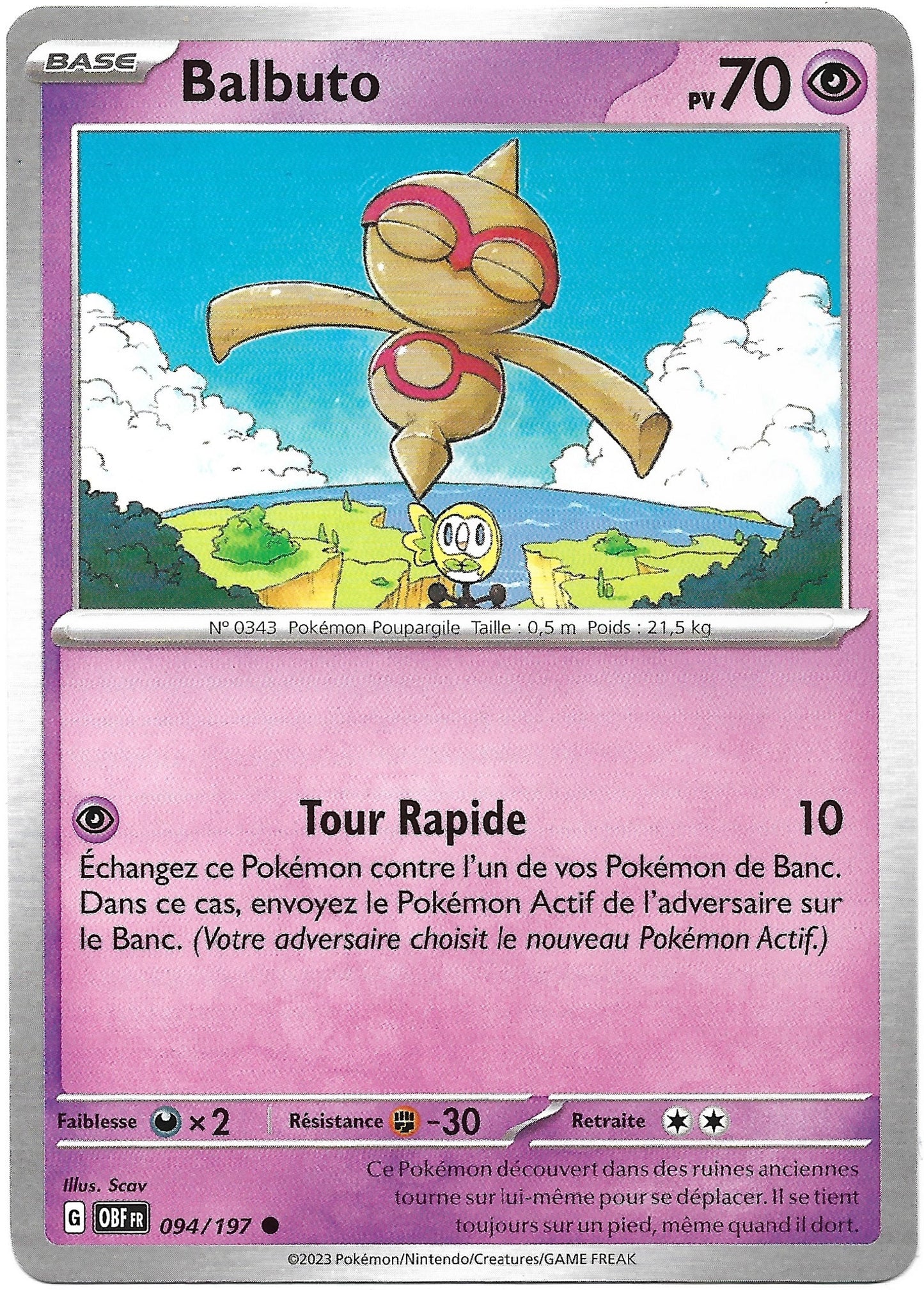 Carte Pokémon Balbuto n°94/197, extension Écarlate et Violet Flammes Obsidiennes, version française