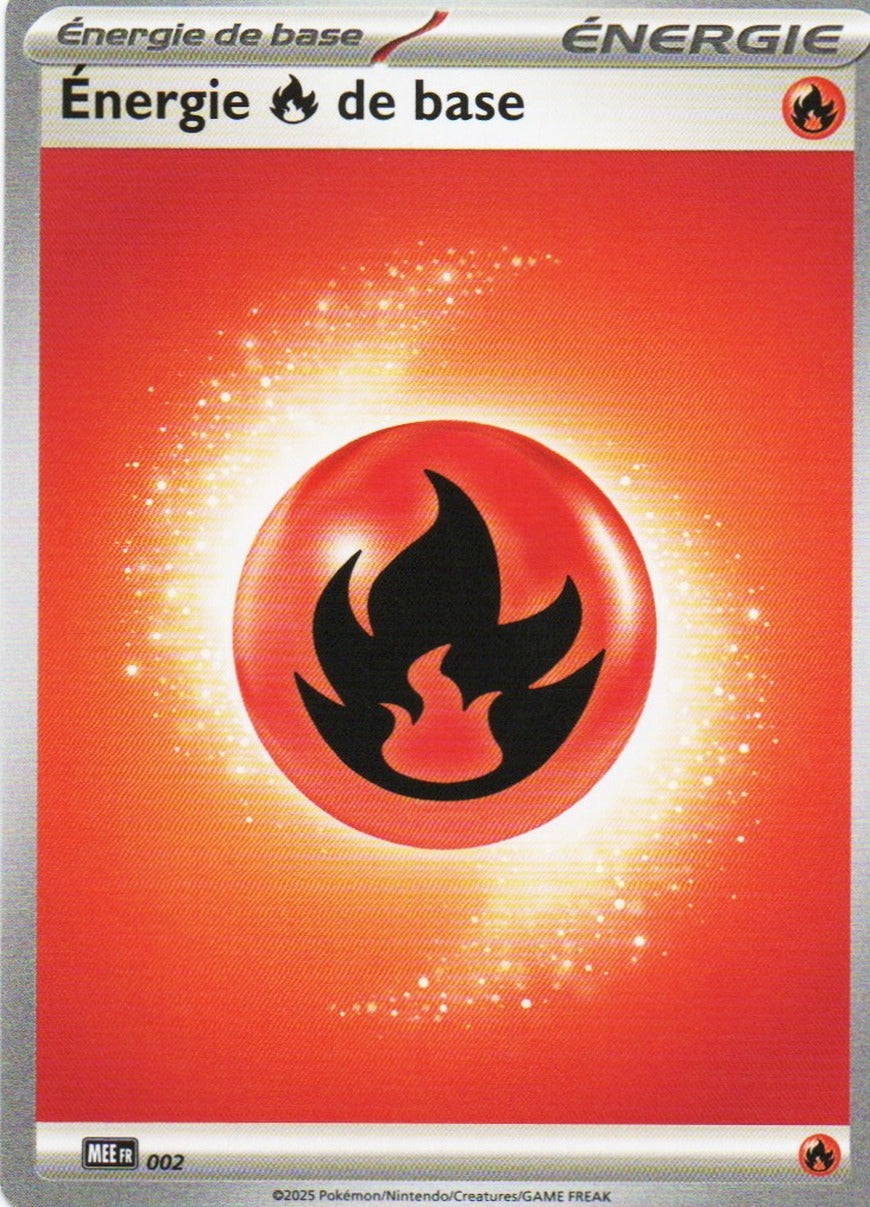 Lot de 6 cartes Pokémon Énergie Feu de base, n°002, extension Méga-Évolution Energies, version française