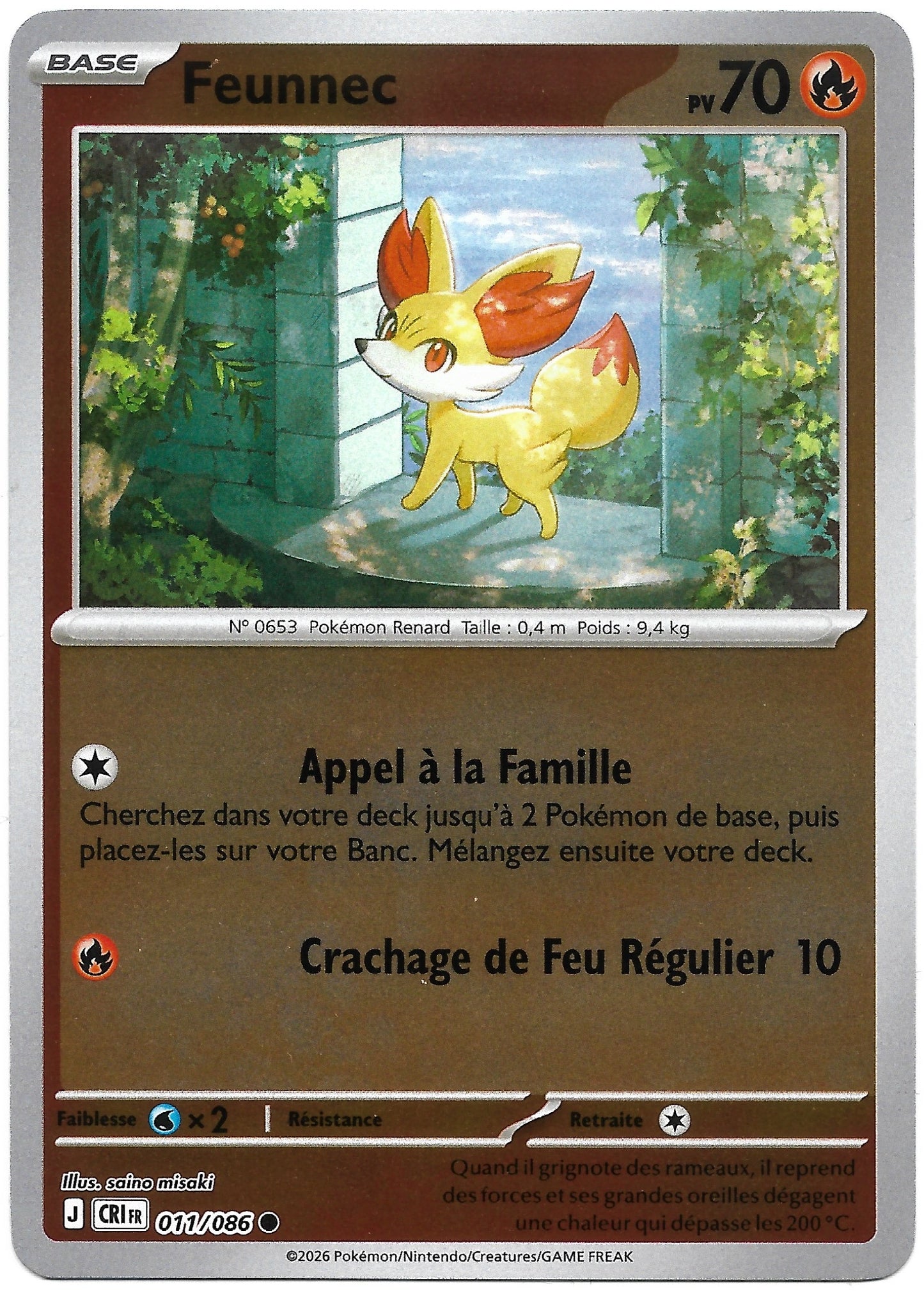 Carte Pokémon Feunnec n°11/86 Reverse Holo, extension Méga-Évolution Chaos Ascendant, version française