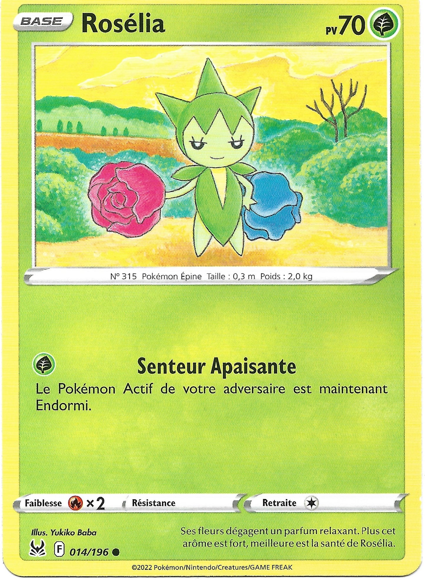 Carte Pokémon Rosélia n°14/196, extension Épée et Bouclier Origine Perdue, version française
