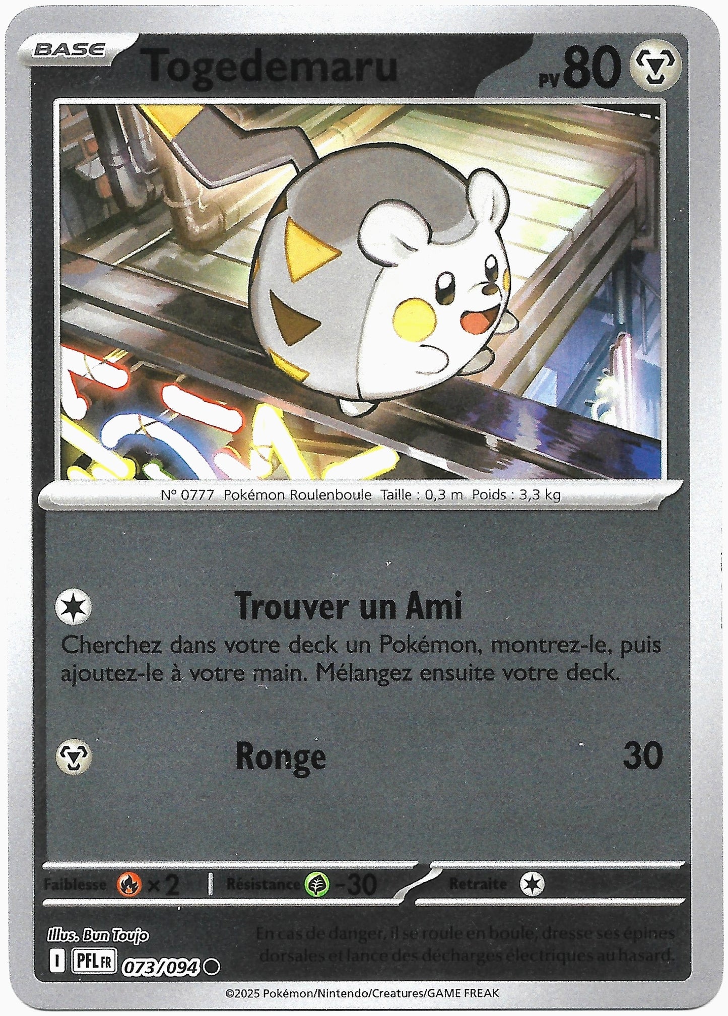 Carte Pokémon Togedemaru n°73/94 Reverse Holo, extension Méga-Évolution Flammes Fantasmagoriques, version française