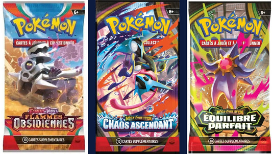 Boosters Pokémon en vente chez Les Bonbons de Sid – Flammes Obsidiennes, Chaos Ascendant, Équilibre Parfait
