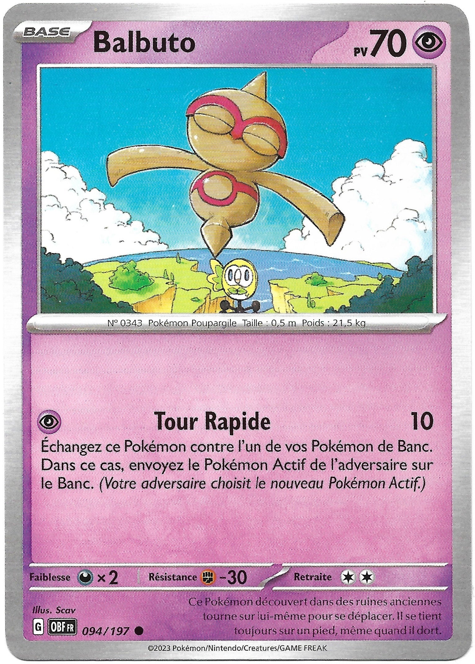 Carte Pokémon Balbuto n°94/197, extension Écarlate et Violet Flammes Obsidiennes, version française