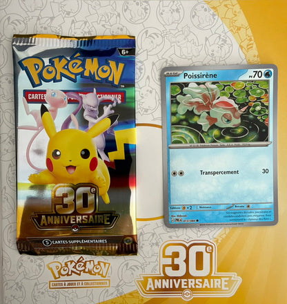 Booster Pokémon 30e Anniversaire français avec exemple de carte commune offerte hors collection 30 ans