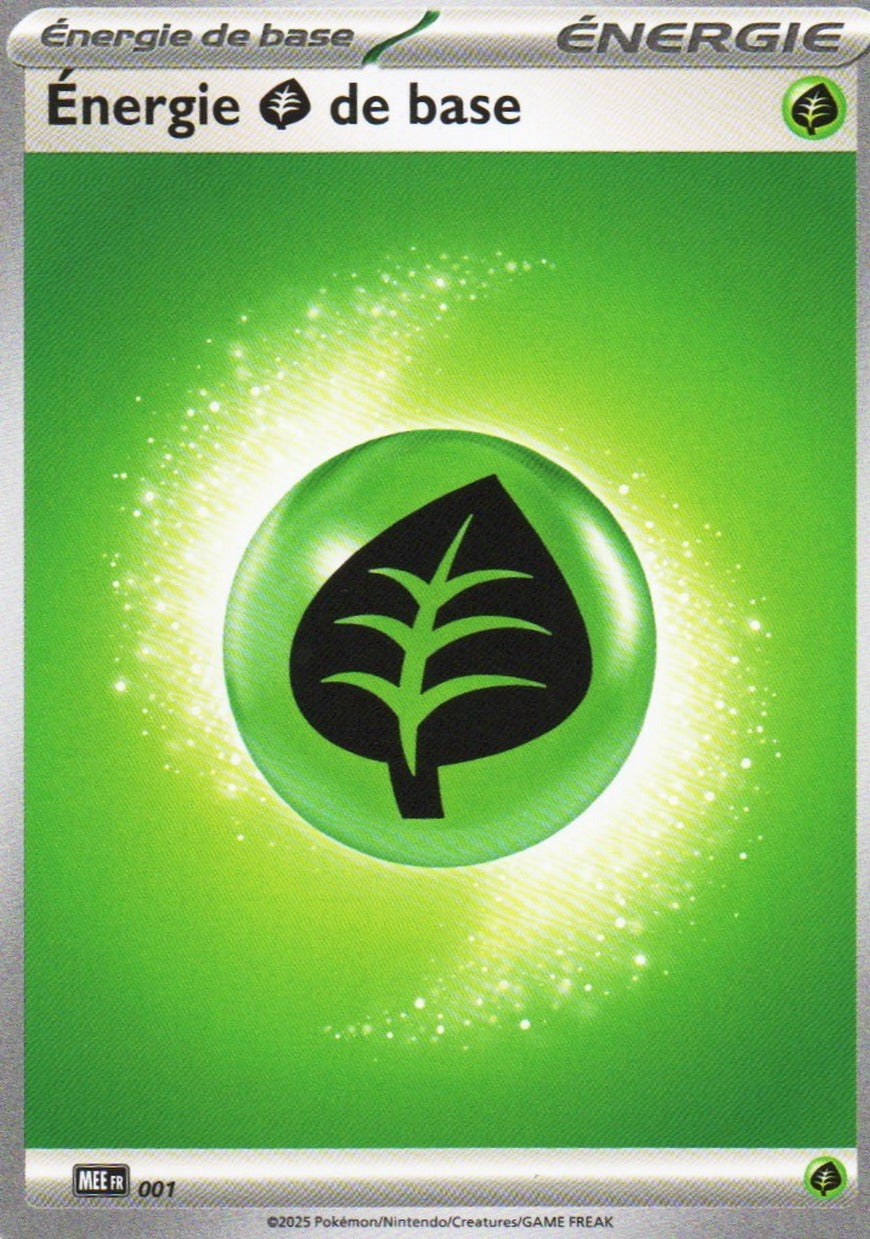 Lot de 5 cartes Pokémon Énergie Plante de base, n°001, extension Méga-Évolution Energies, version française