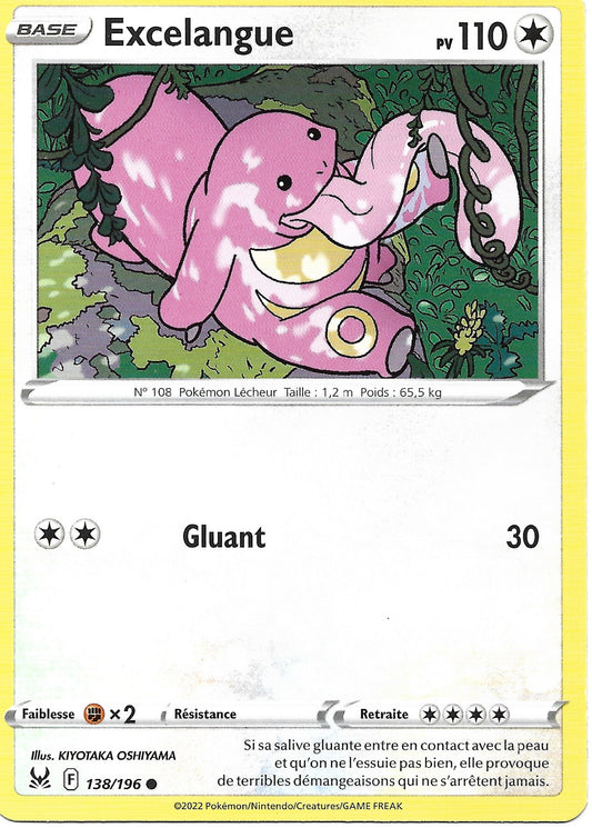 Carte Pokémon Excelangue n°138/196, extension Épée et Bouclier Origine Perdue, version française