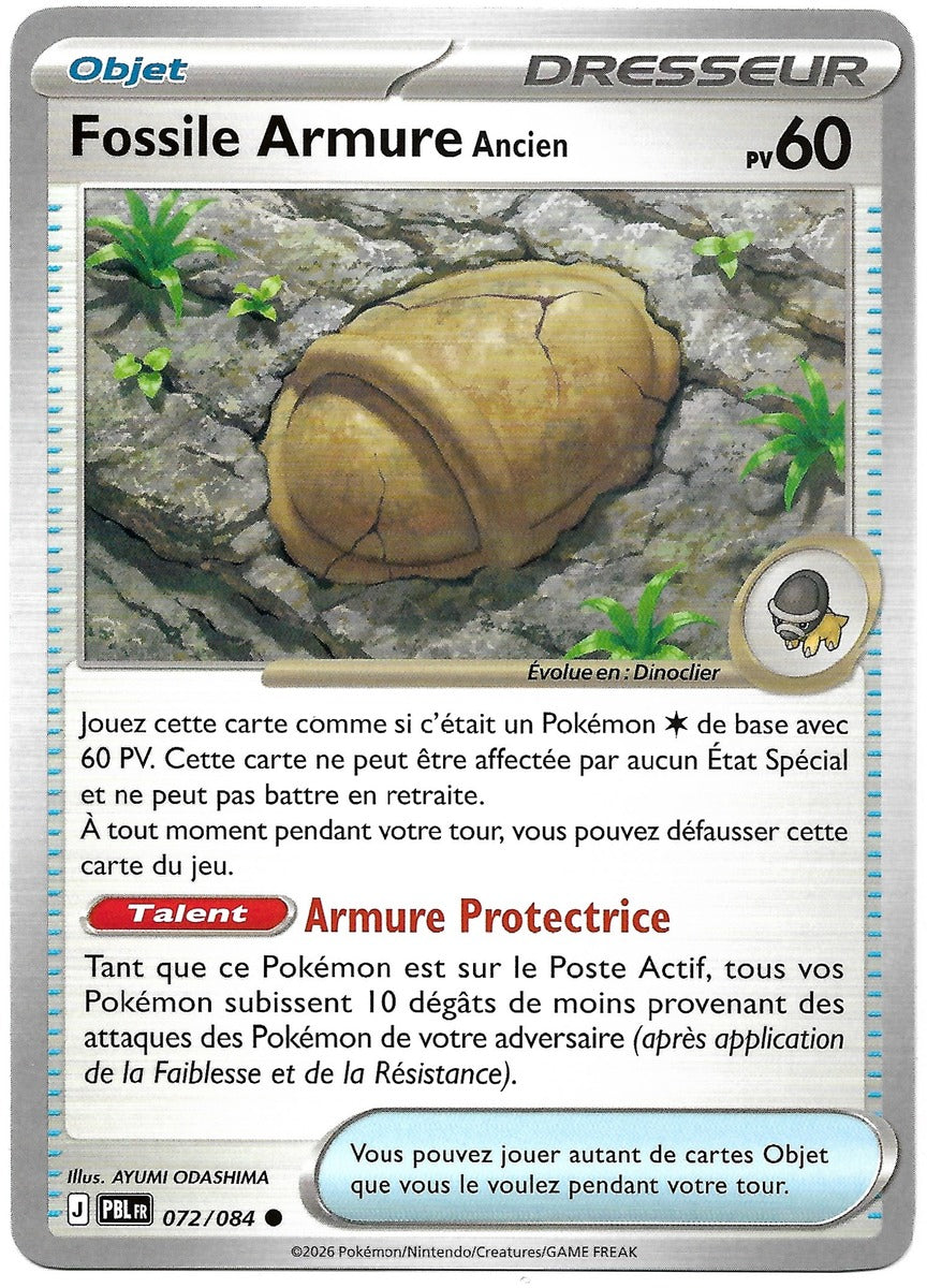Carte Pokémon Fossile Armure Ancien n°72/84, extension Méga-Évolution Nuit Noire, version française