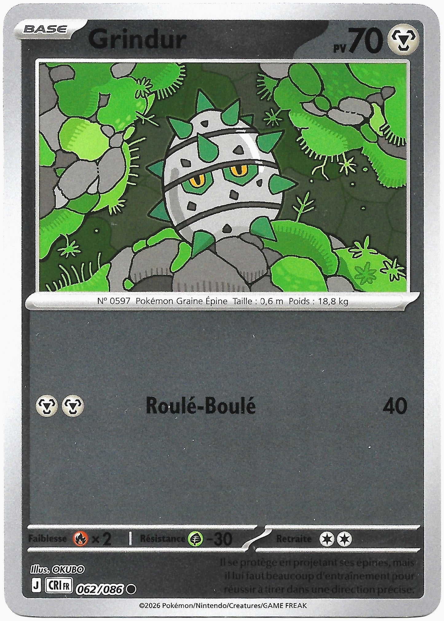 Carte Pokémon Grindur n°62/86 Reverse Holo, extension Méga-Évolution Chaos Ascendant, version française
