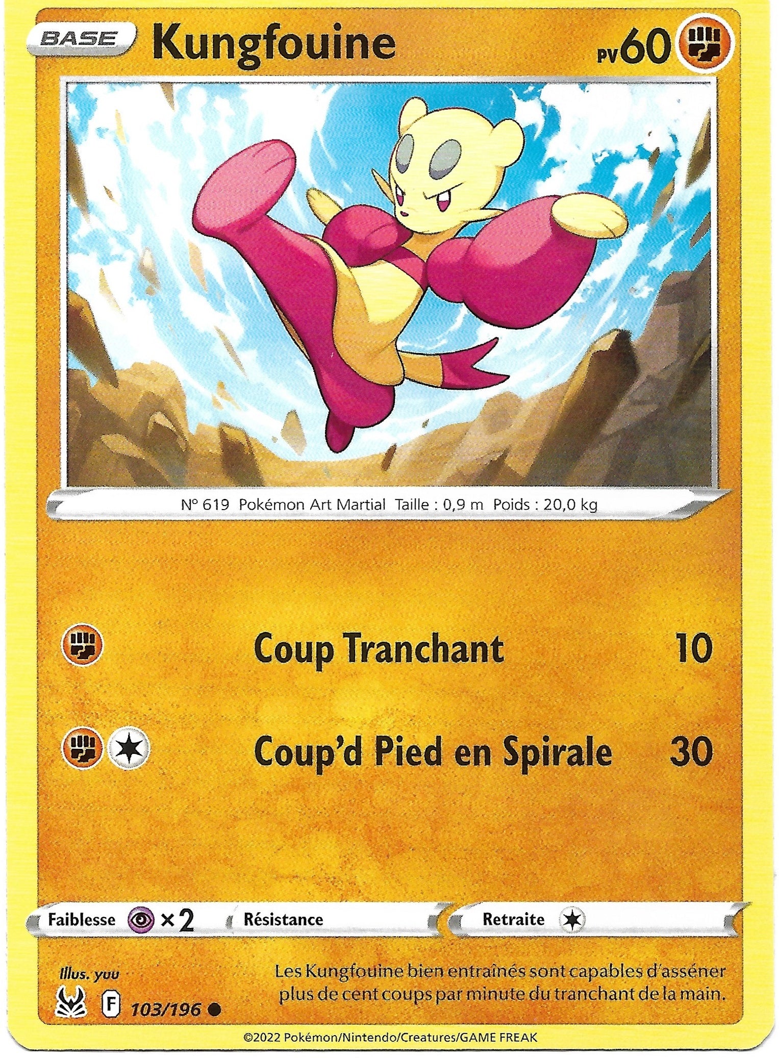 Carte Pokémon Kungfouine n°103/196, extension Épée et Bouclier Origine Perdue, version française