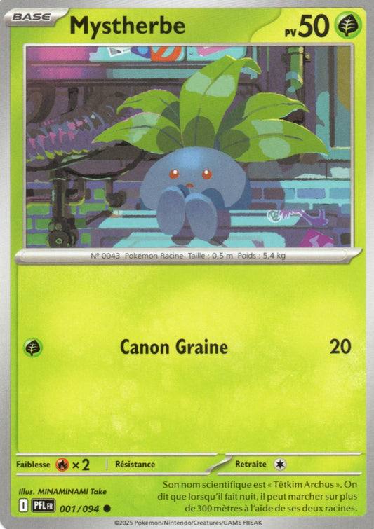 Carte Pokémon Mystherbe, ME02 Flammes Fantasmagoriques, numéro 001, commune normale
