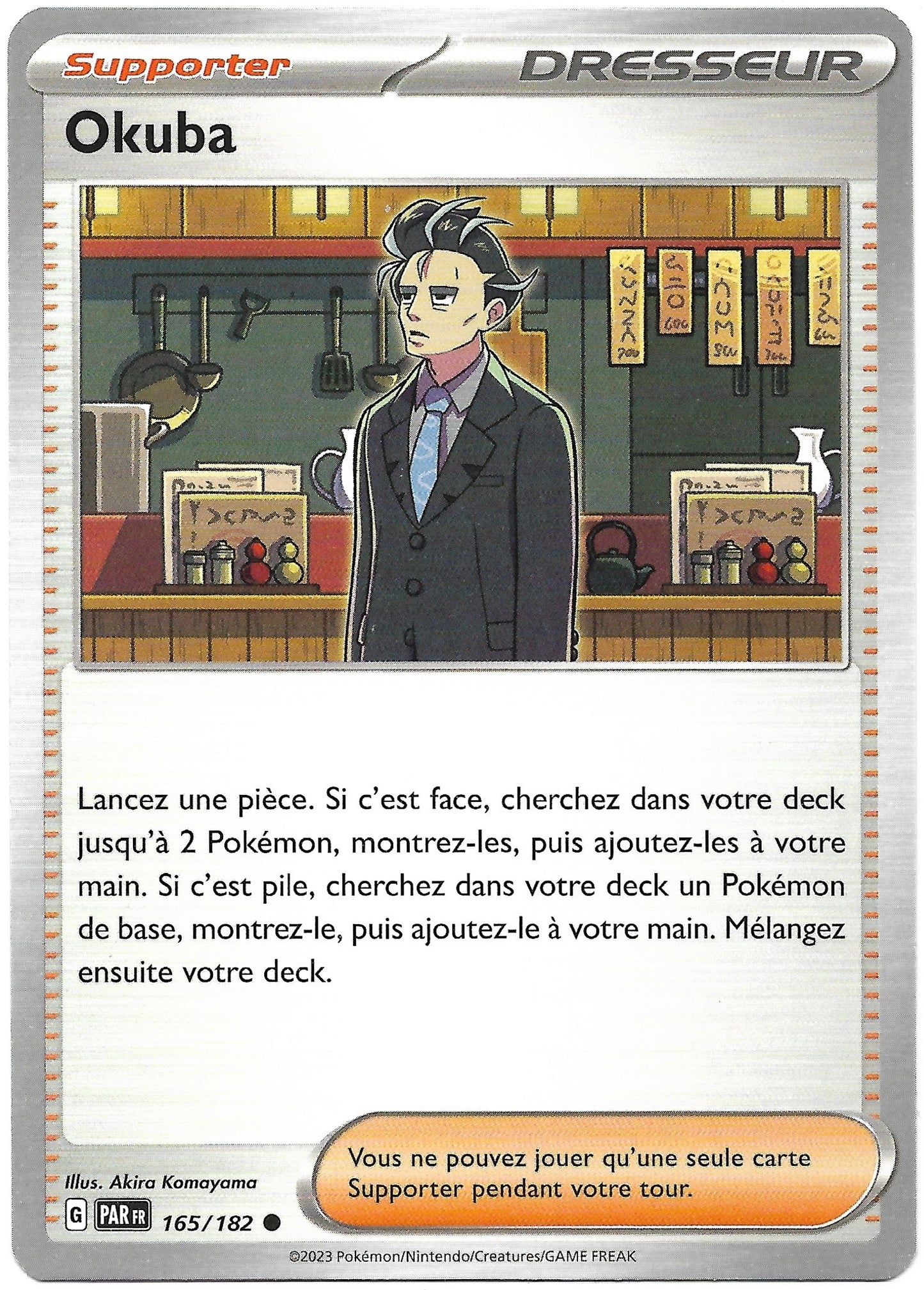 Carte Dresseur Pokémon Okuba n°165/182, extension Écarlate et Violet Faille Paradoxe, version française