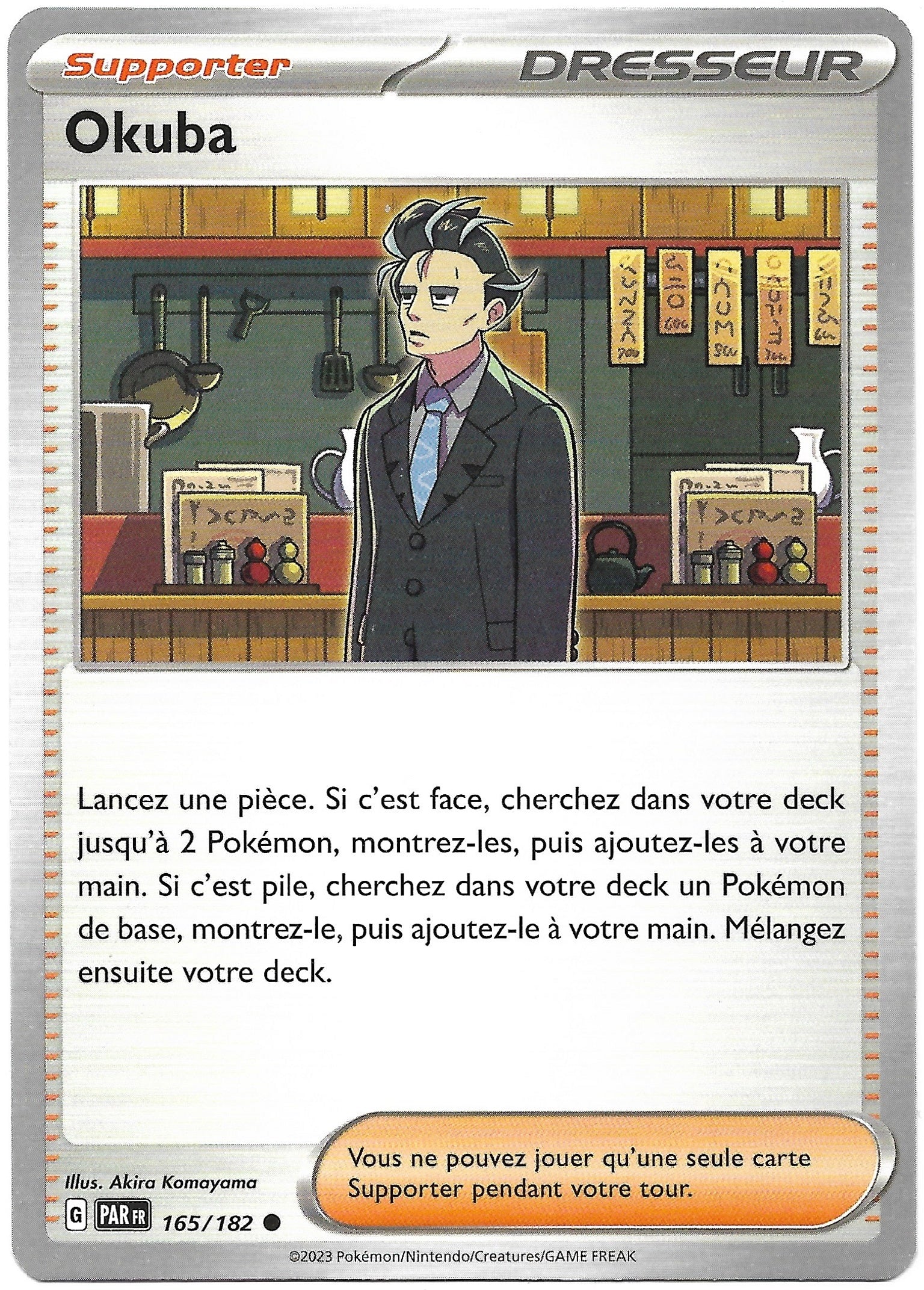 Carte Dresseur Pokémon Okuba n°165/182, extension Écarlate et Violet Faille Paradoxe, version française
