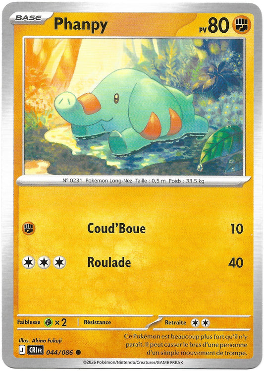 Carte Pokémon Phanpy n°44/86 Reverse Holo, extension Méga-Évolution Chaos Ascendant, version française