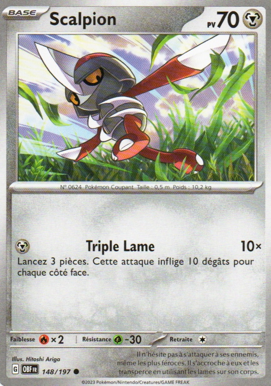 Carte Pokémon Scalpion n°148/197, extension Écarlate et Violet – Flammes Obsidiennes, version française
