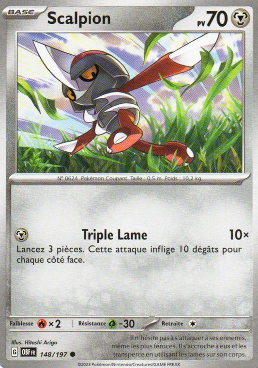Carte Pokémon Scalpion n°148/197, extension Écarlate et Violet – Flammes Obsidiennes, version française