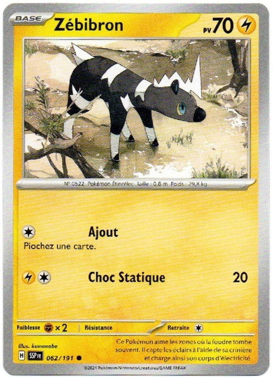 Carte Pokémon Zébibron n°62/191, extension Écarlate et Violet – Étincelles Déferlantes, version française