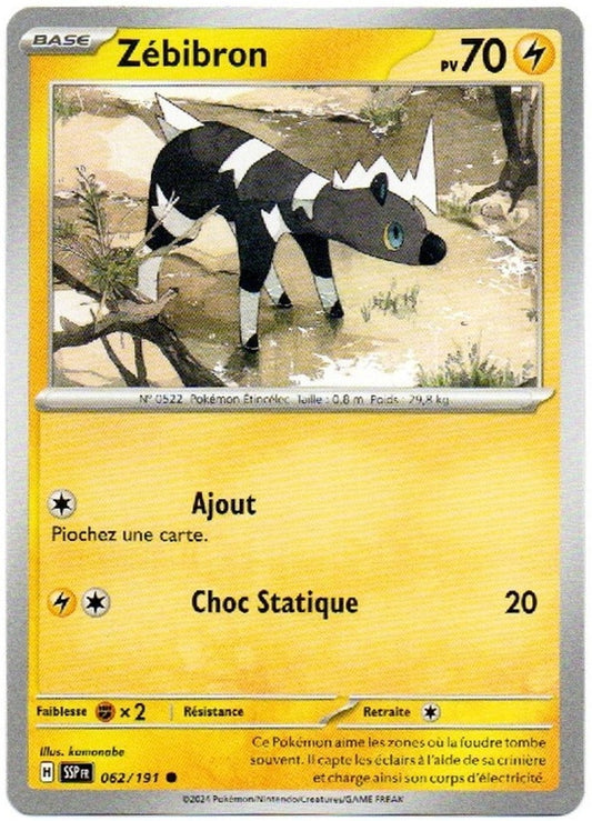 Carte Pokémon Zébibron n°62/191, extension Écarlate et Violet – Étincelles Déferlantes, version française